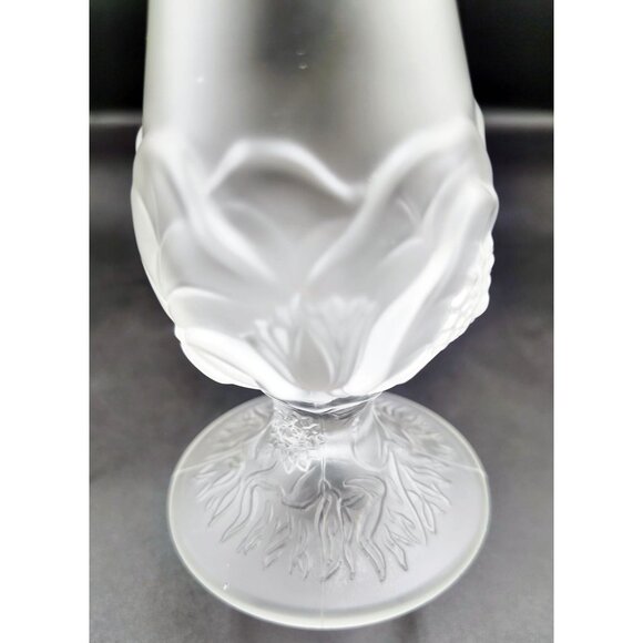 Bud Vase Fenton Satin Glass Lion Head Frosted Clear Crystal Signed Vintage Retro - Picture 10 of 15